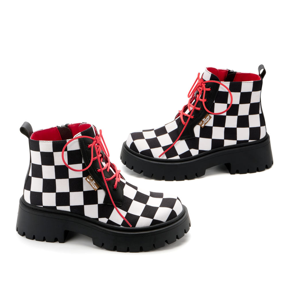 Chocolaticas® Black White Checkmate Checker Women's  Boots