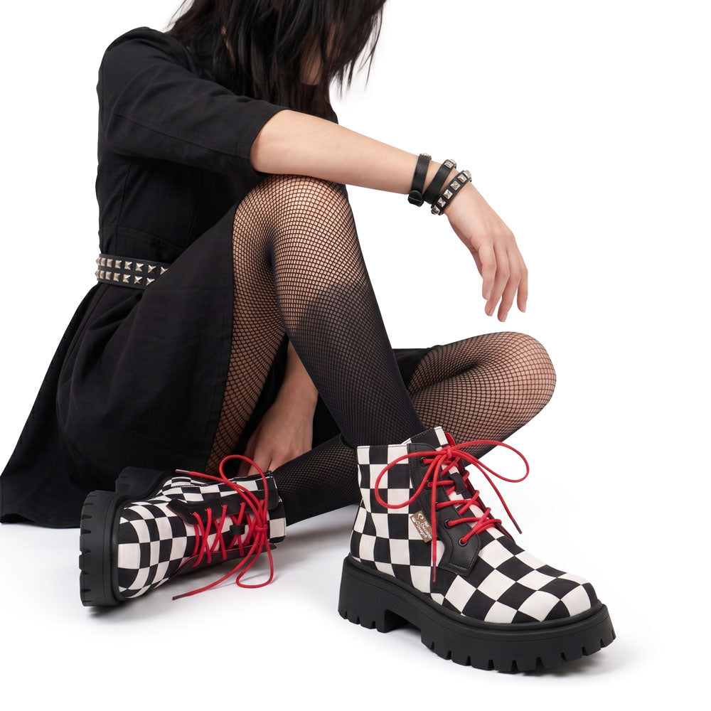Chocolaticas® Black White Checkmate Checker Women's  Boots