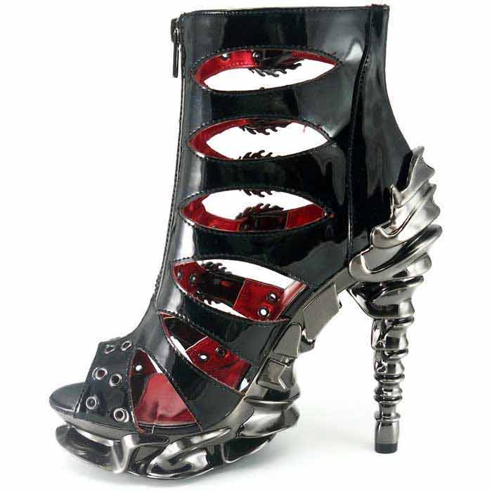 Hades CRIMSON Black Patent Ankle Boots 5" Spinal Heel