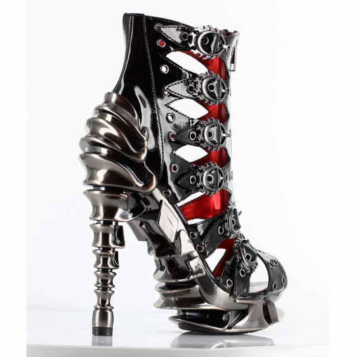 Hades CRIMSON Black Patent Ankle Boots 5" Spinal Heel