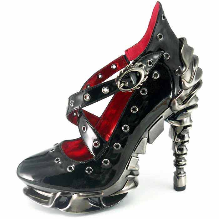 Hades CROW Black Eyelet Pump High Molded Spinal Heel Platform 6-11
