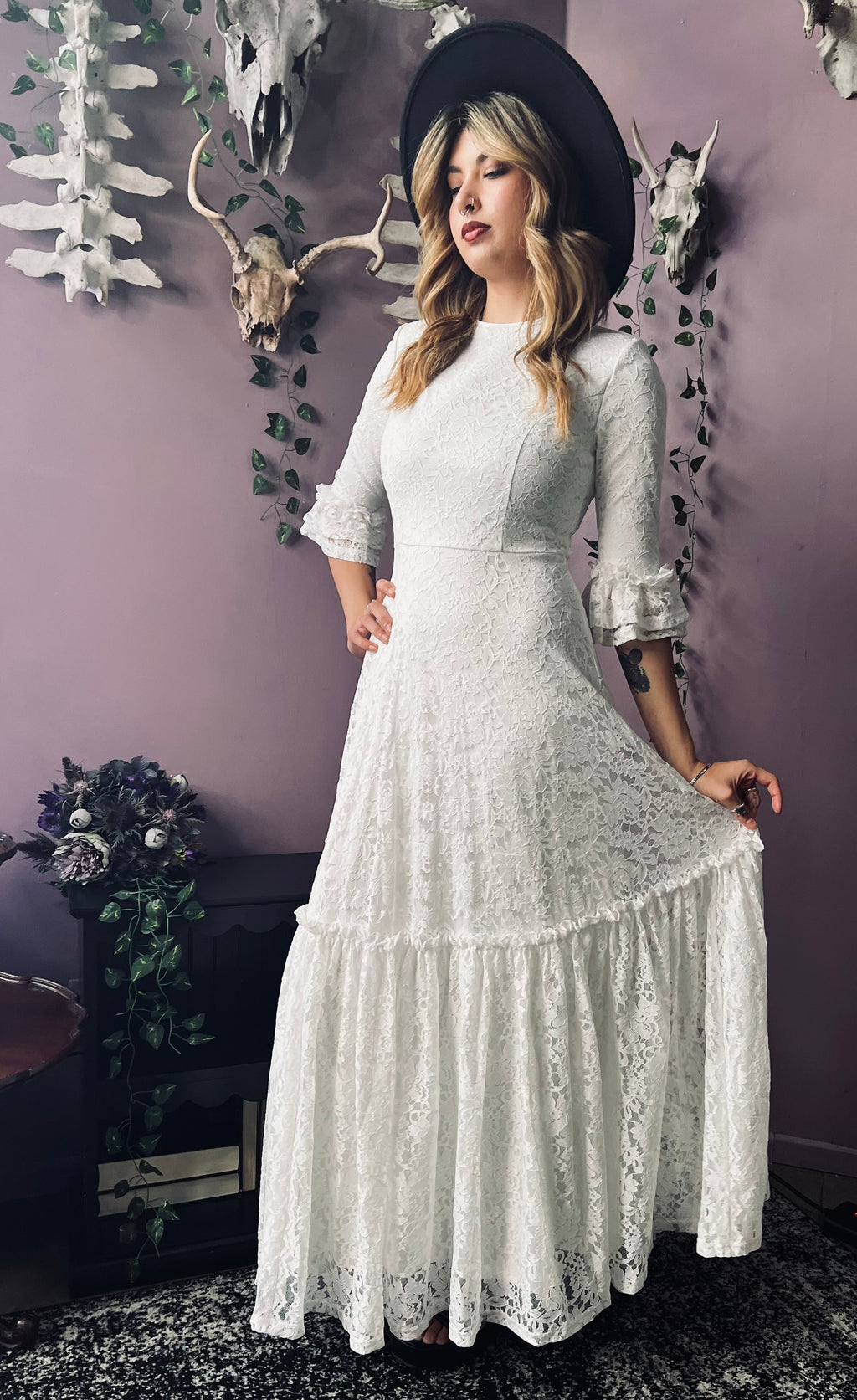 Witchwood Mina Ivory Floral Lace Bride of the Vampire Maxi Dress