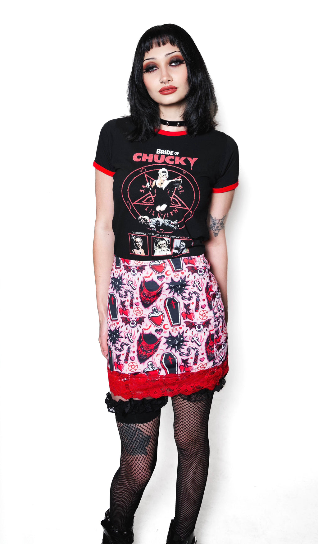 Vera's Eyecandy Devil in Love Lace Skirt