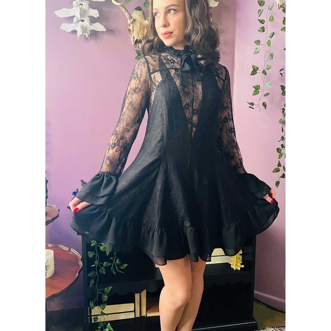 Witchwood Nightshade Dark Floral Mini Babydoll Dress