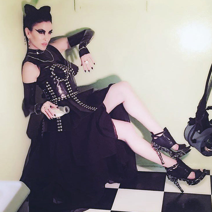 Hades DRACO Black 5" High Spinal Heel Strappy Peep Toe