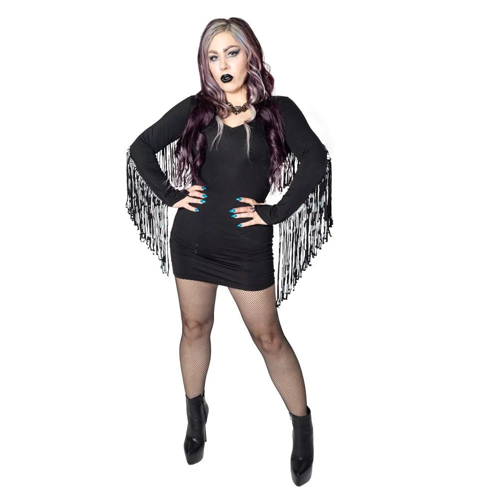 Kreepsville 666 Fringe Bat Attack Black Bodycon Dress