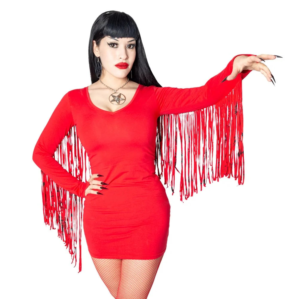Kreepsville 666 Fringe Satanic Stars Red Mini Dress