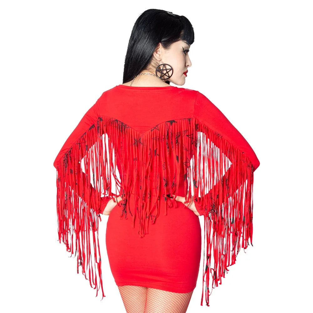 Kreepsville 666 Fringe Satanic Stars Red Mini Dress