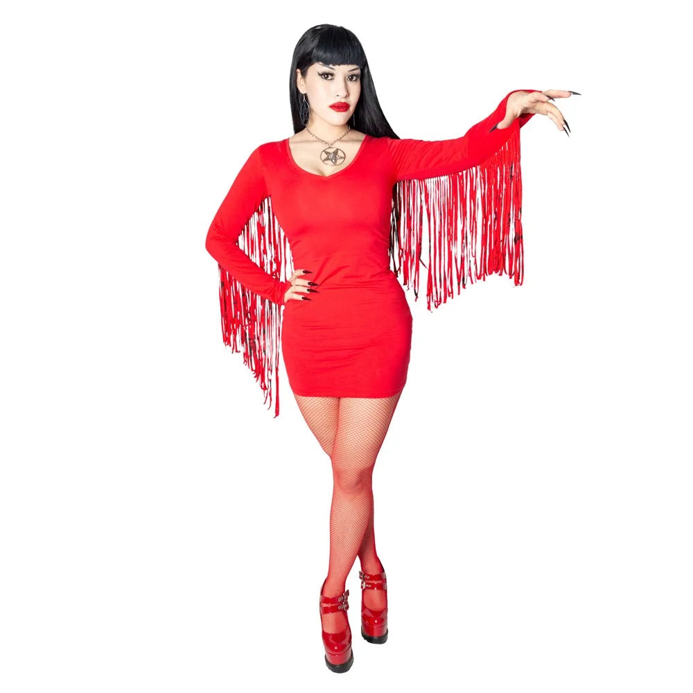 Kreepsville 666 Fringe Satanic Stars Red Mini Dress