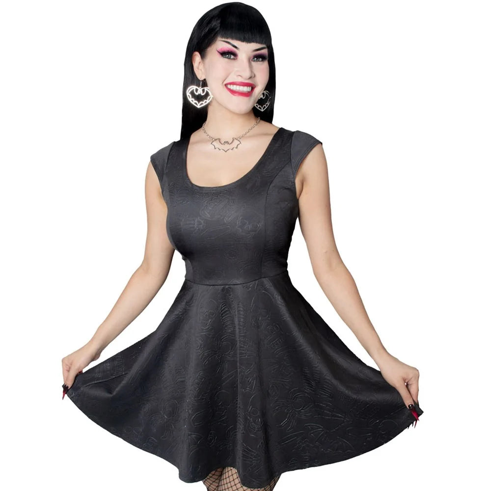 Kreepsville 666 Death Repeat Embossed Skater Dress