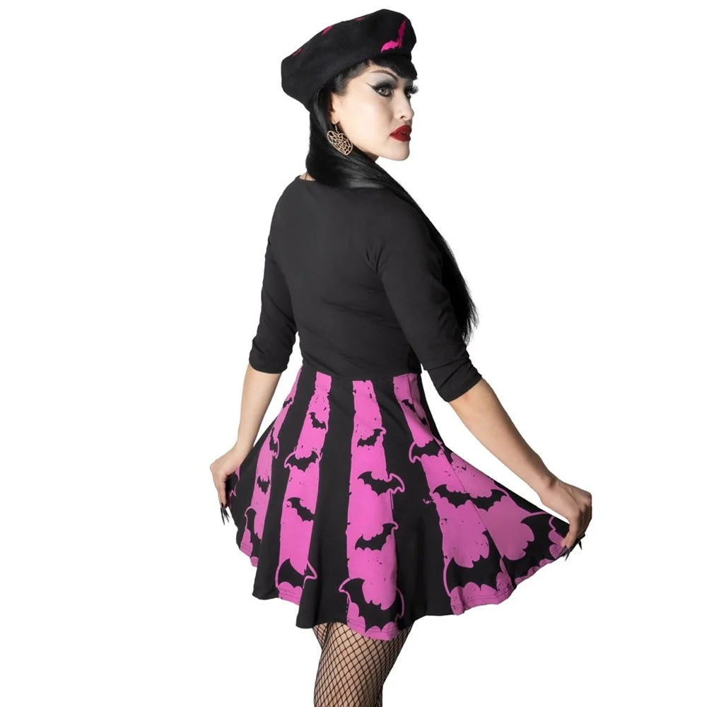 Kreepsville 666 Bat Stripe Pink Skater Dress