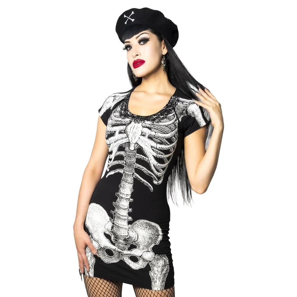 Kreepsville 666 White Skeleton Tunic Bodicon Mini  Dress