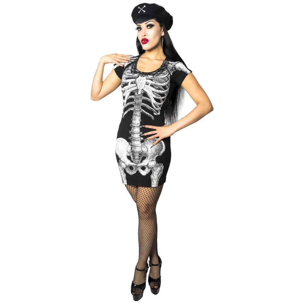 Kreepsville 666 White Skeleton Tunic Bodicon Mini  Dress