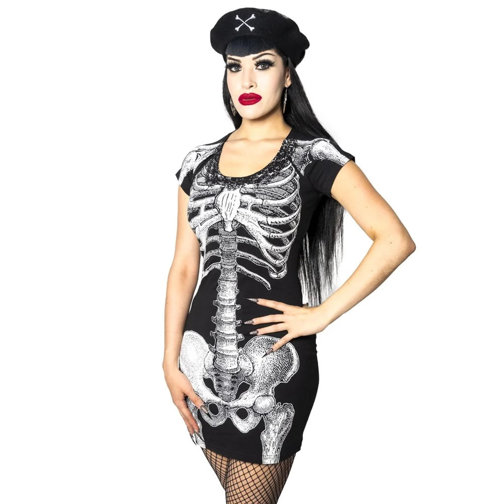 Kreepsville 666 White Skeleton Tunic Bodicon Mini  Dress