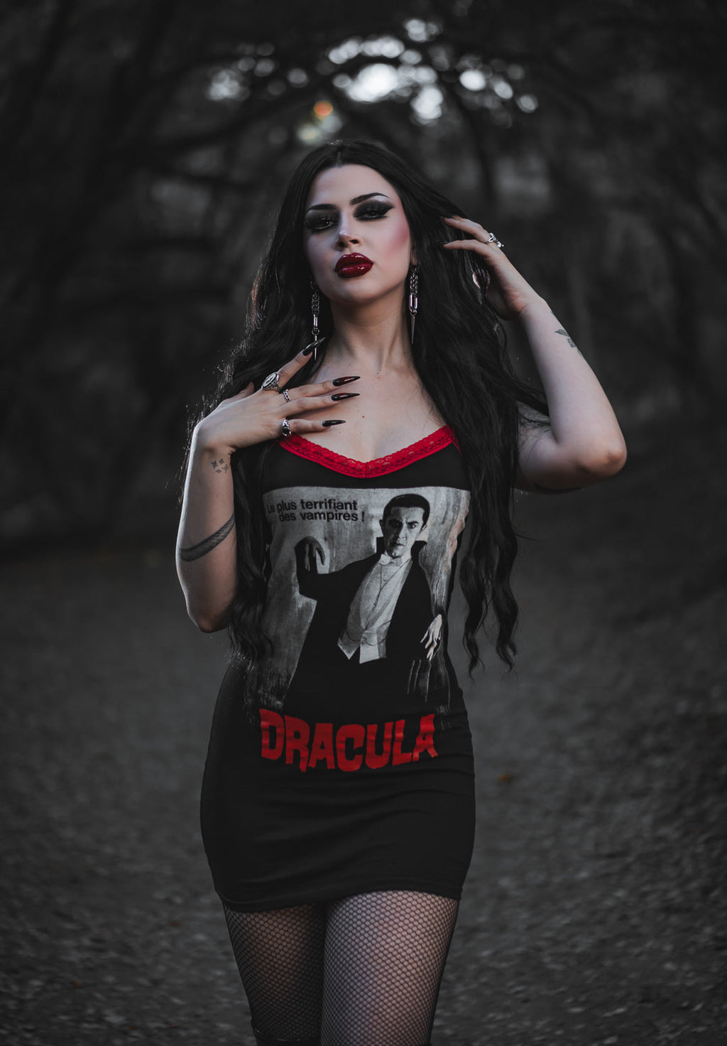 Vera's Eyecandy Dracula Red Lace Strap Dress
