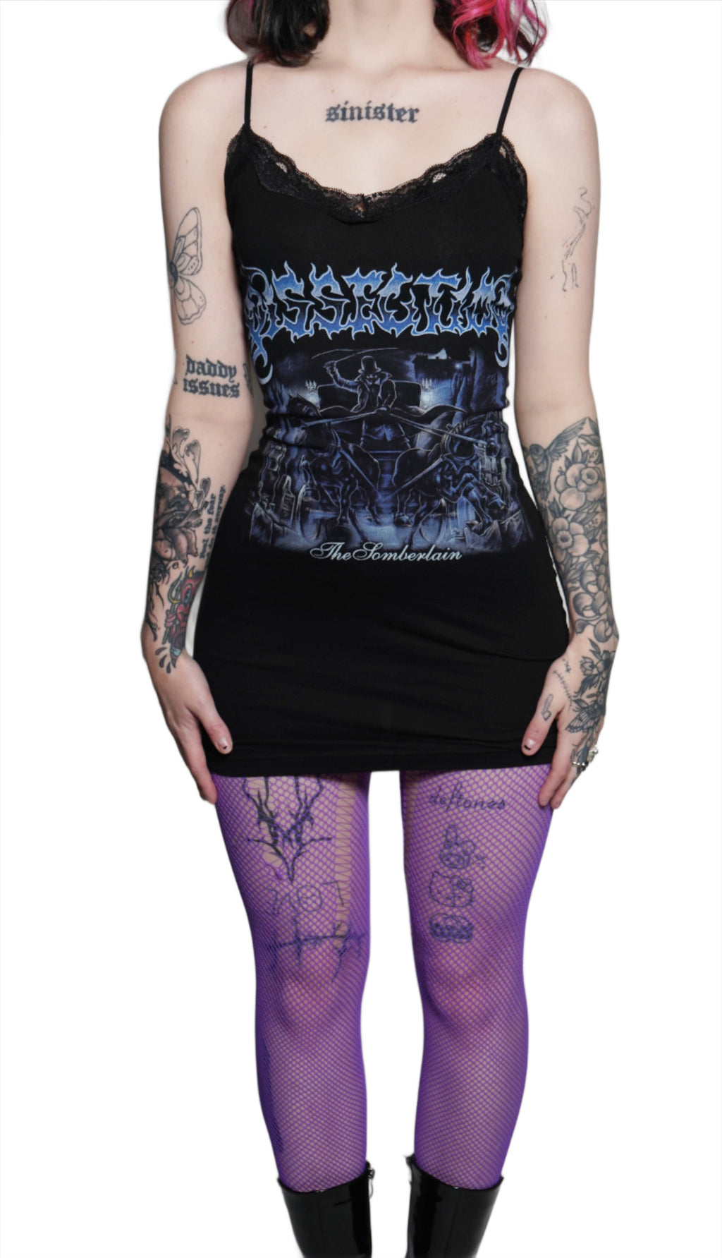Vera's Eyecandy Dissection Lace Strap Metal Dress