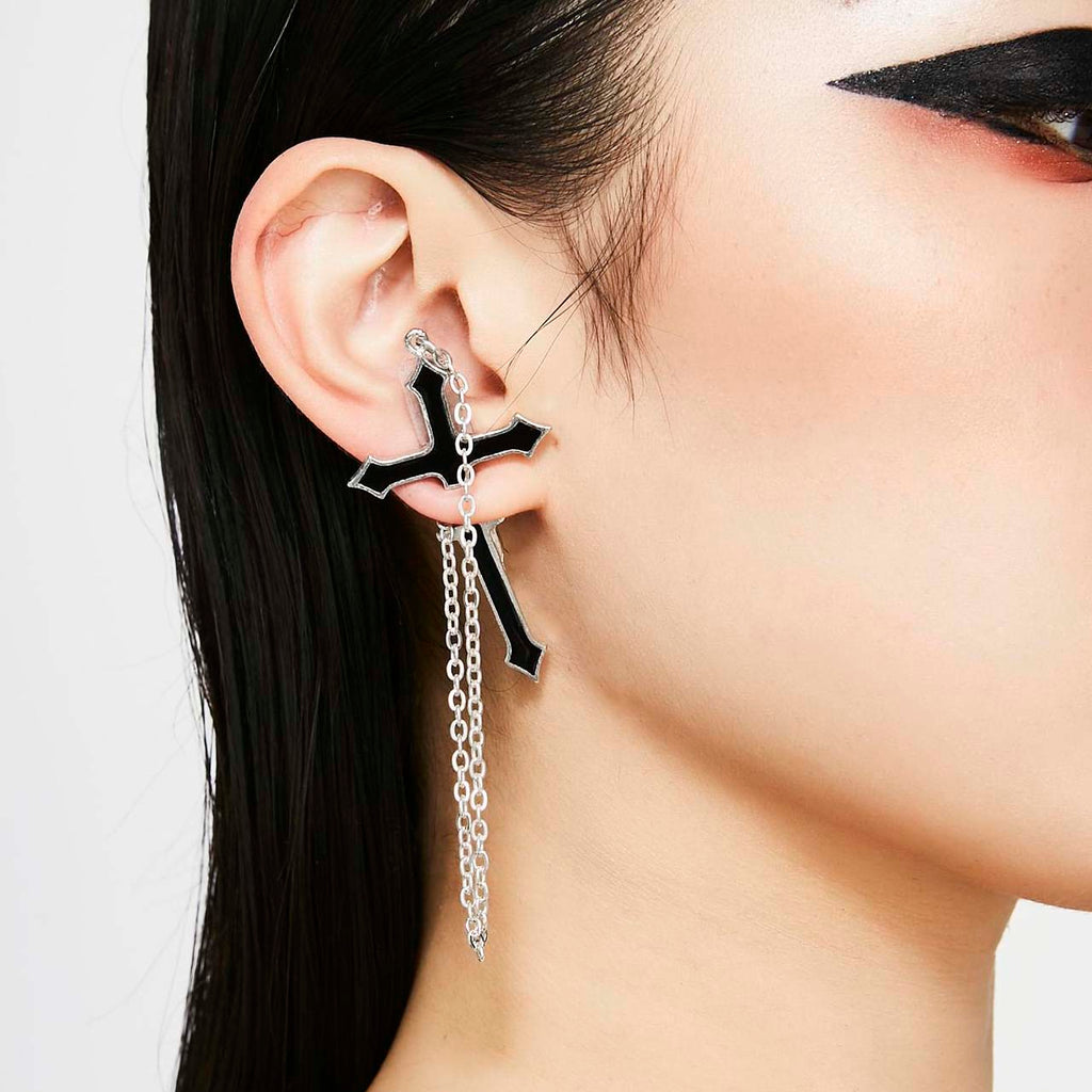 Alchemy Gothic Impalare Black Ozzy Cross Single Earring E280