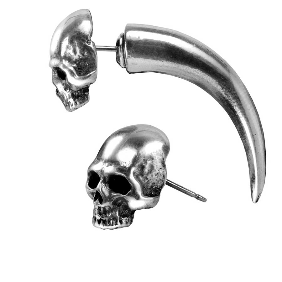 Alchemy Gothic Tomb Skull Horn Single Post Earring E320