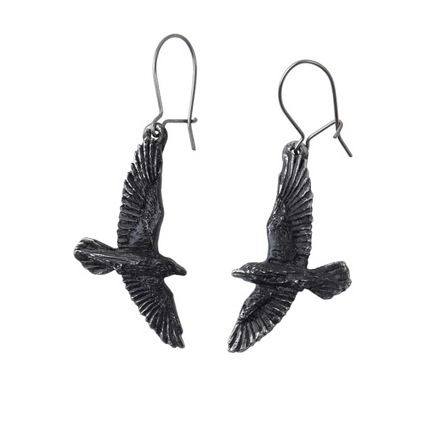 Alchemy Gothic Odin Black Raven Earrings Pair E333