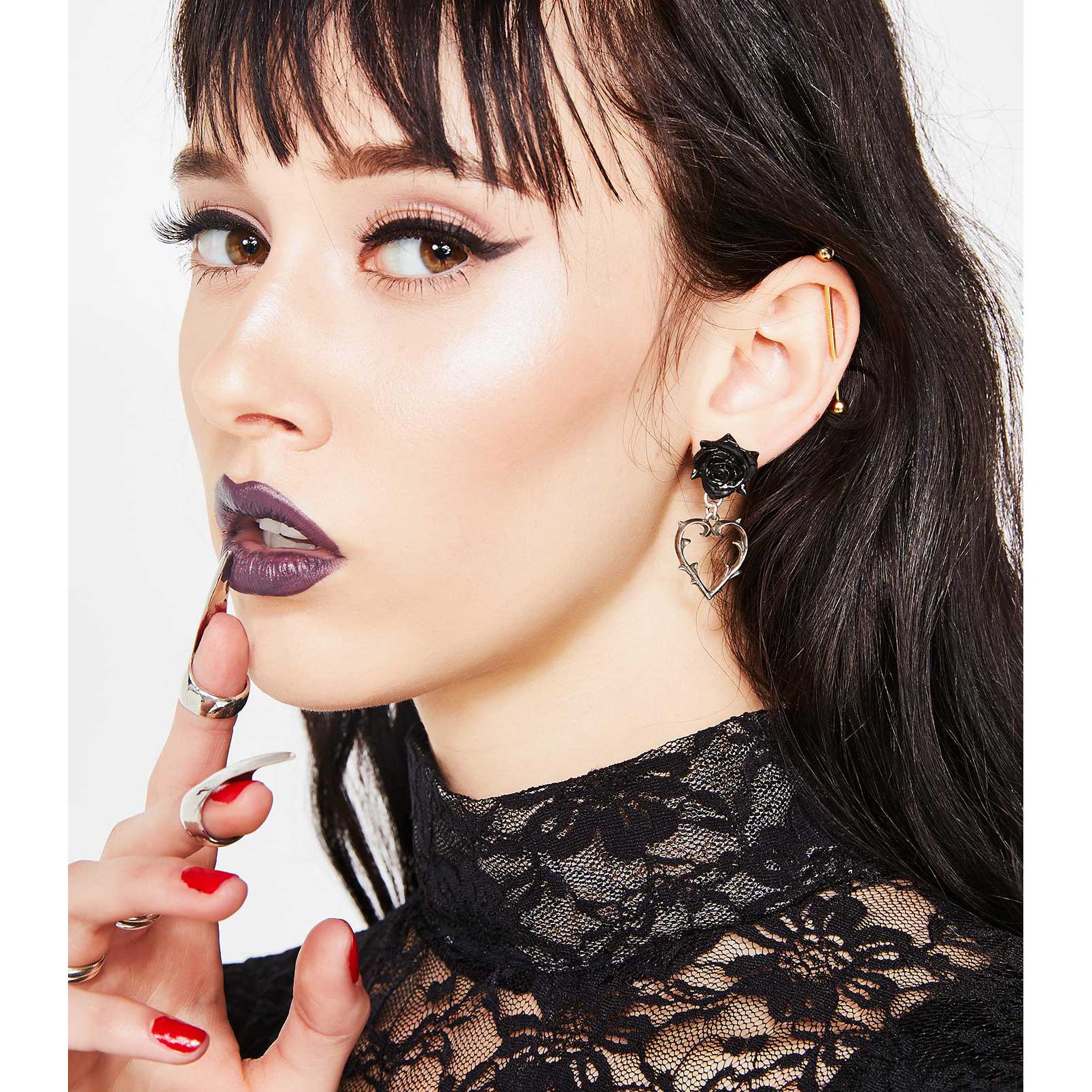 Alchemy Gothic Wounded Love Black Rose Earrings E365