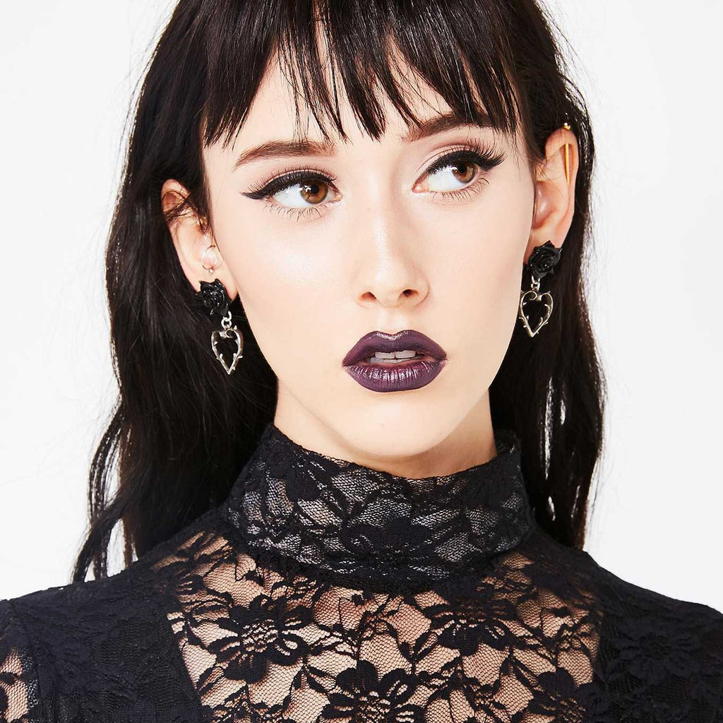 Alchemy Gothic Wounded Love Black Rose Earrings E365