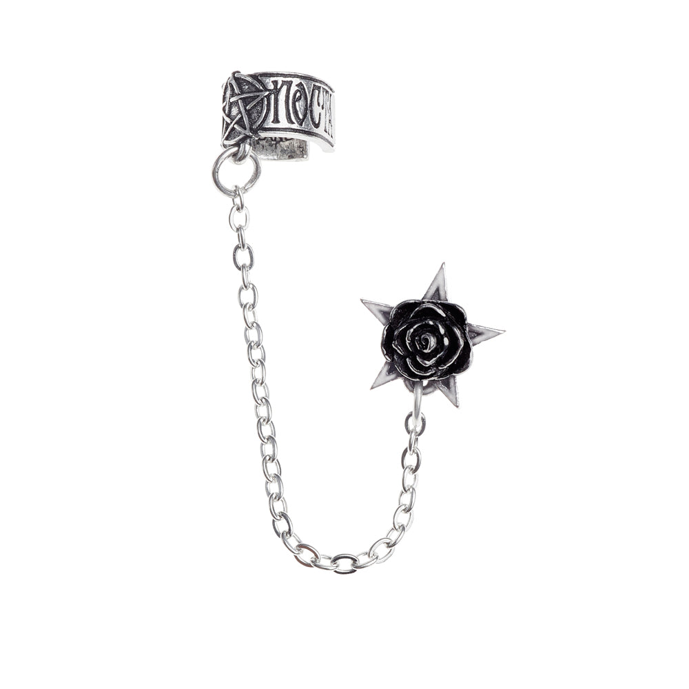 Alchemy Gothic Rosa Nocta Pentagram Black Rose Earcuff E382