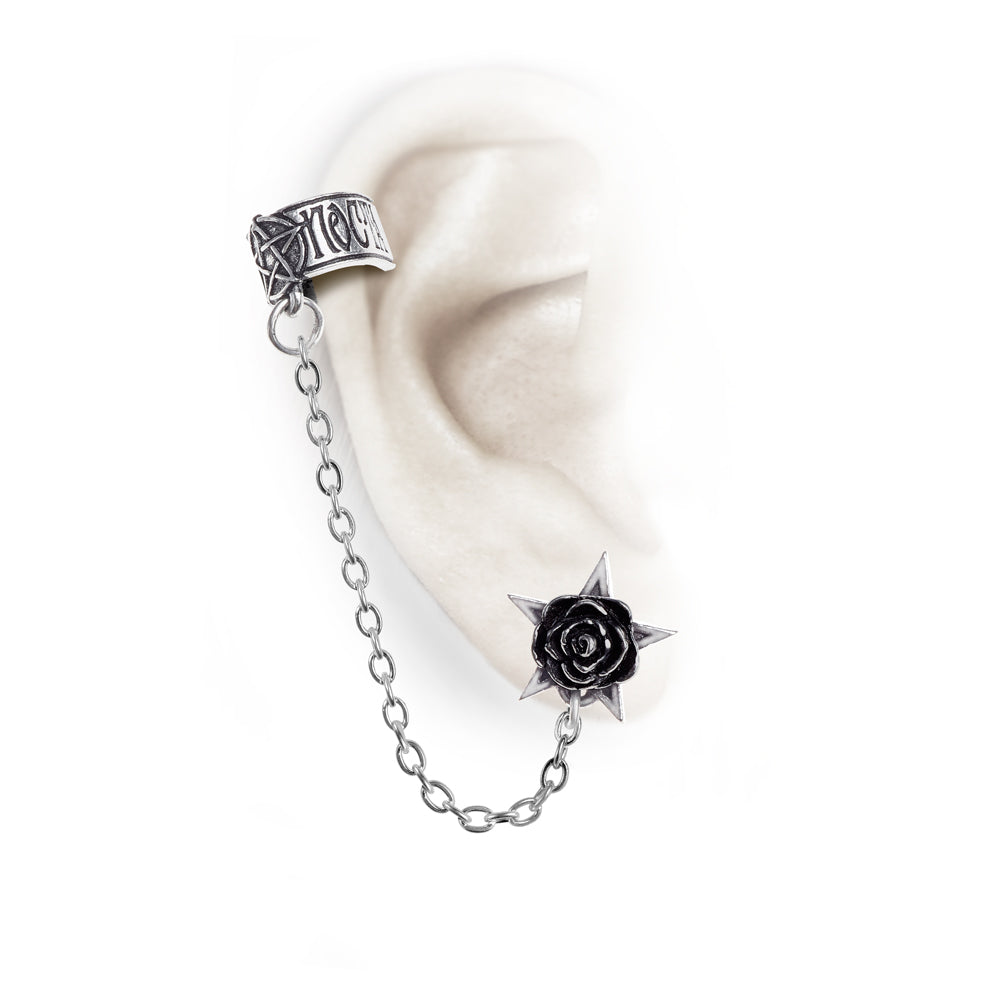 Alchemy Gothic Rosa Nocta Pentagram Black Rose Earcuff E382