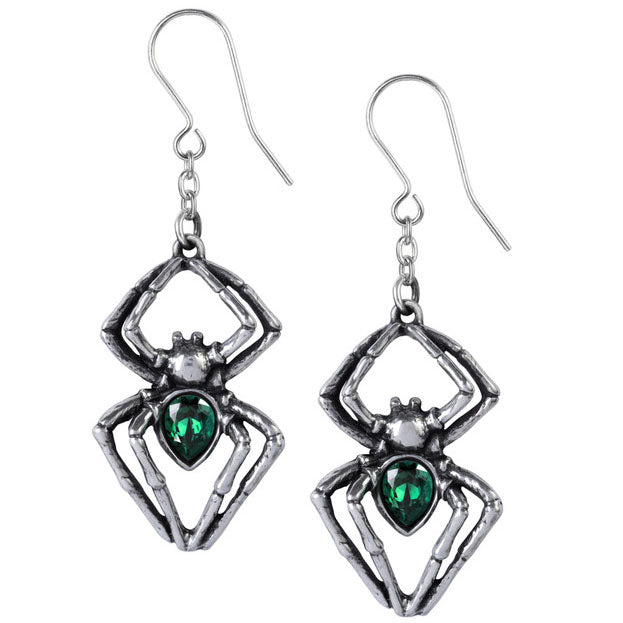 Alchemy Gothic Emerald Venom Spider Earrings E428