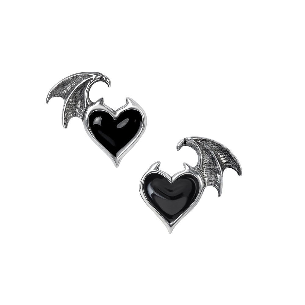 Alchemy Gothic Demon Winged Black Heart Earrings E444