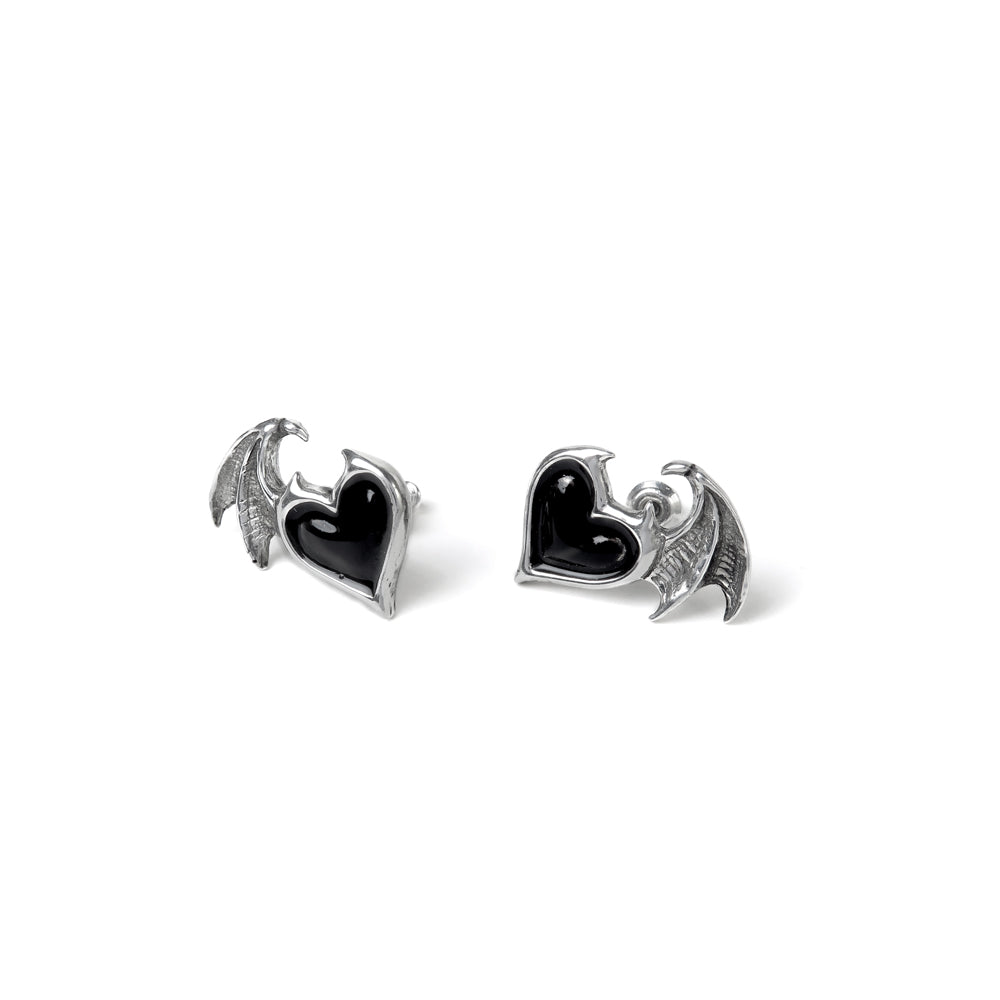 Alchemy Gothic Demon Winged Black Heart Earrings E444