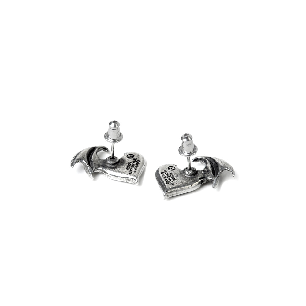 Alchemy Gothic Demon Winged Black Heart Earrings E444
