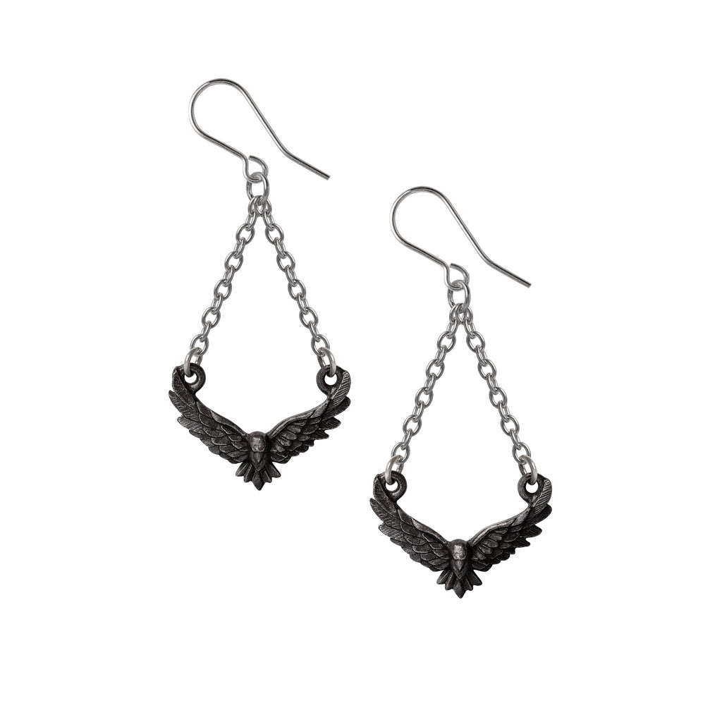 Alchemy Gothic Conspiracy Black Raven Earrings E478