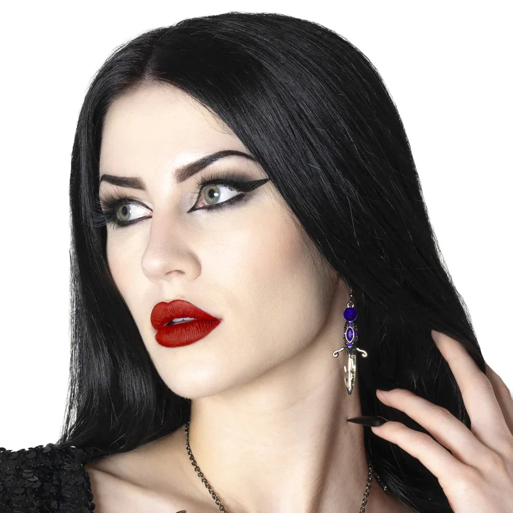 Kreepsville 666 Elvira Dagger Earrings Purple