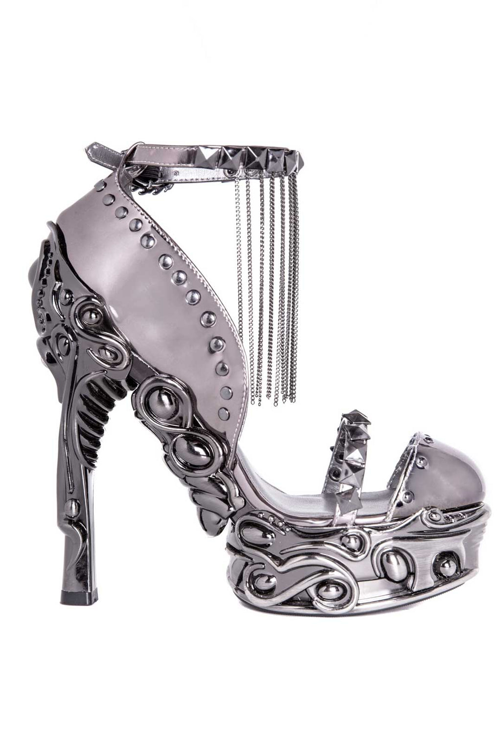 Hades EROS Gunmetal 6" High Ornate Heels Studs Chains