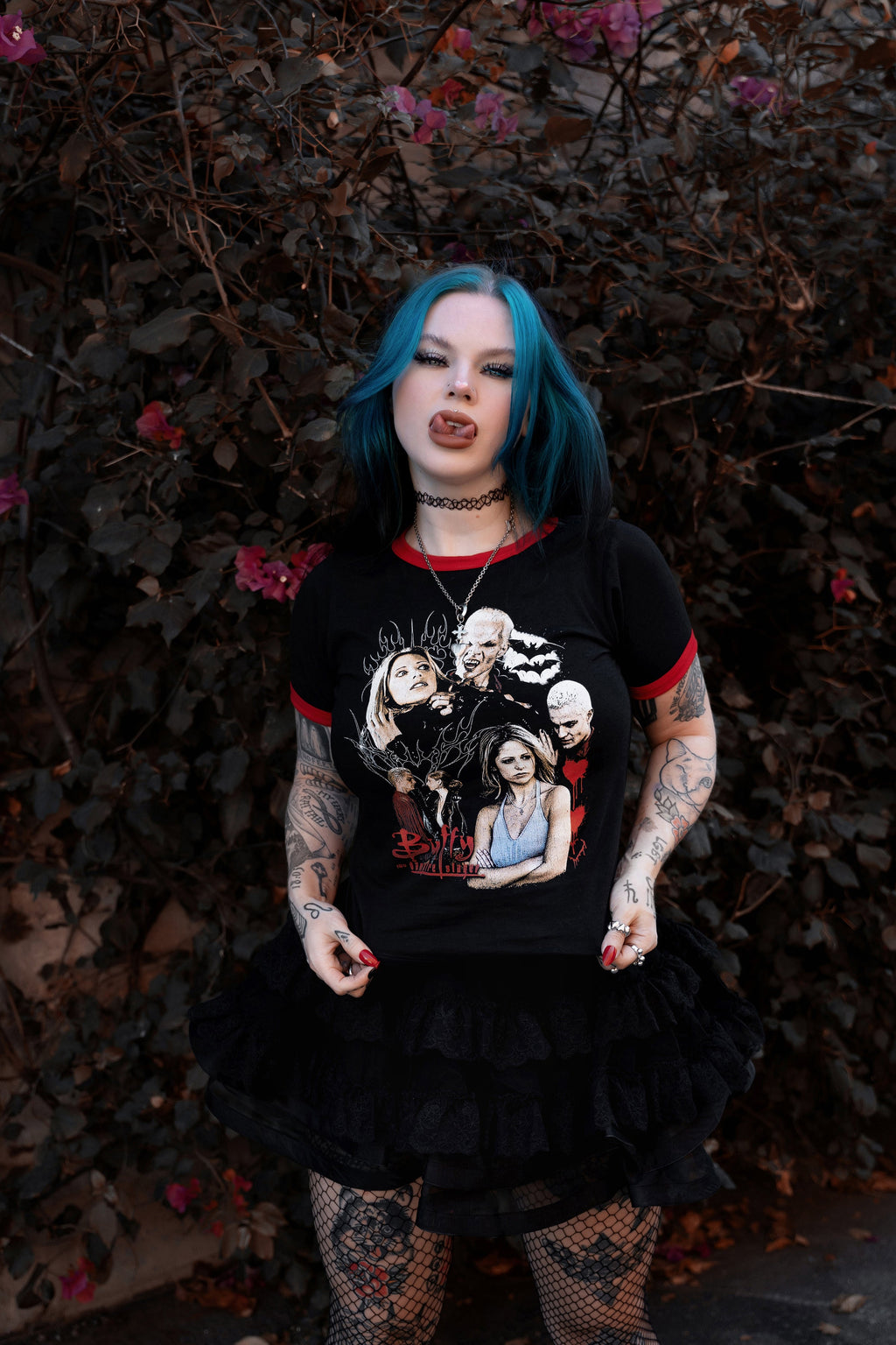 Vera's Eyecandy Buffy Vampire + Spike Ringer Tee