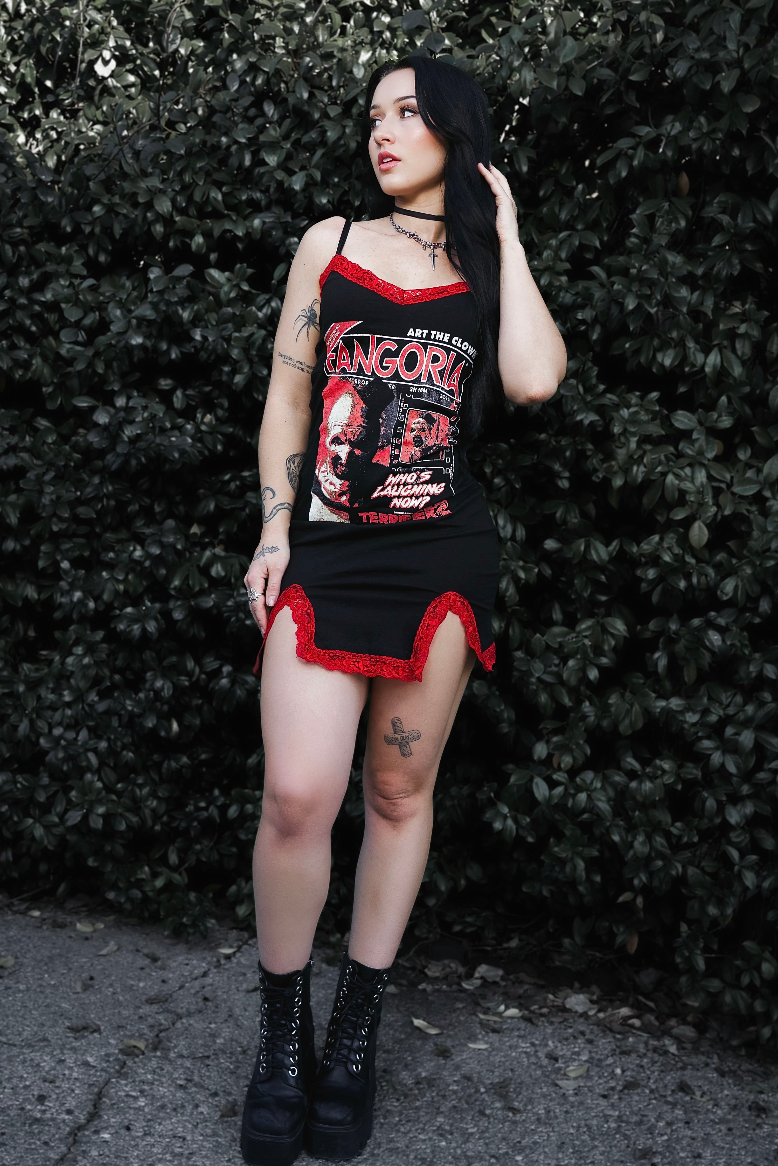 Vera's Eyecandy Terrifier Fangoria Clown Slit Red Lace Dress