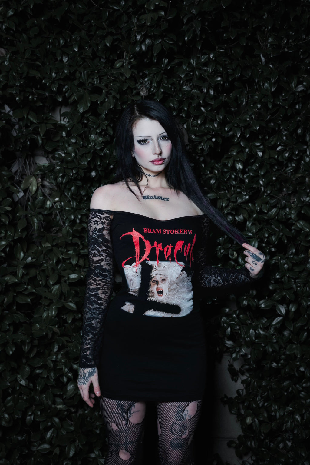 Vera's Eyecandy Dracula Lucy Off-Shoulder Lace Dress