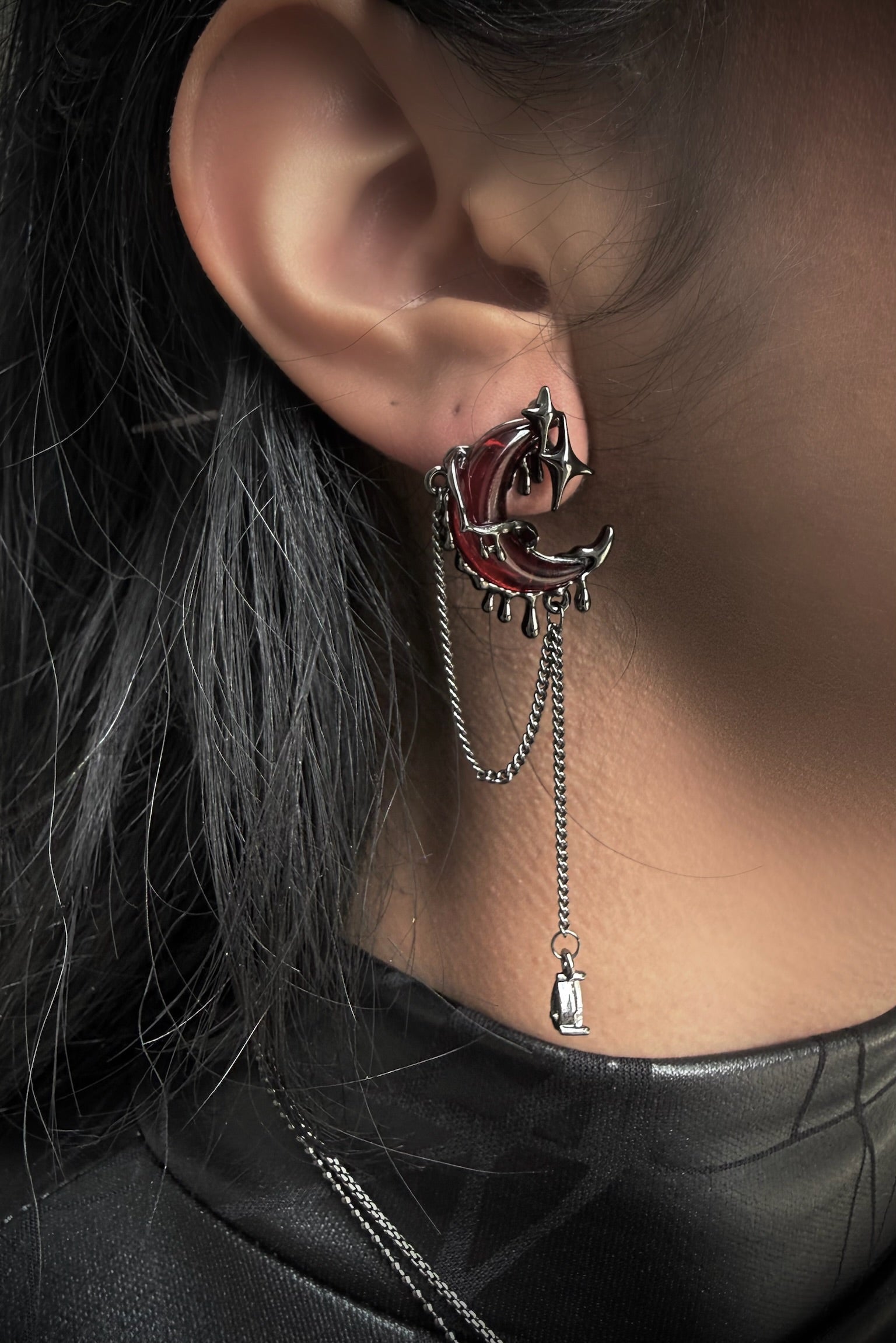 The Pretty Cult Blood Red Moon Chain Earrings
