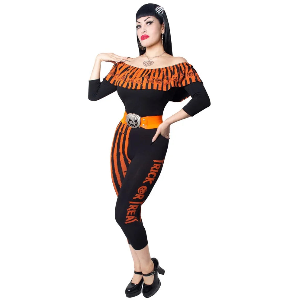 Kreepsville 666 Trick or Treat Stripe Capri Leggings