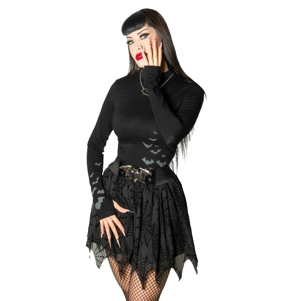 Kreepsville 666 Black LS Top Gray Flocked Bats Thumb Holes