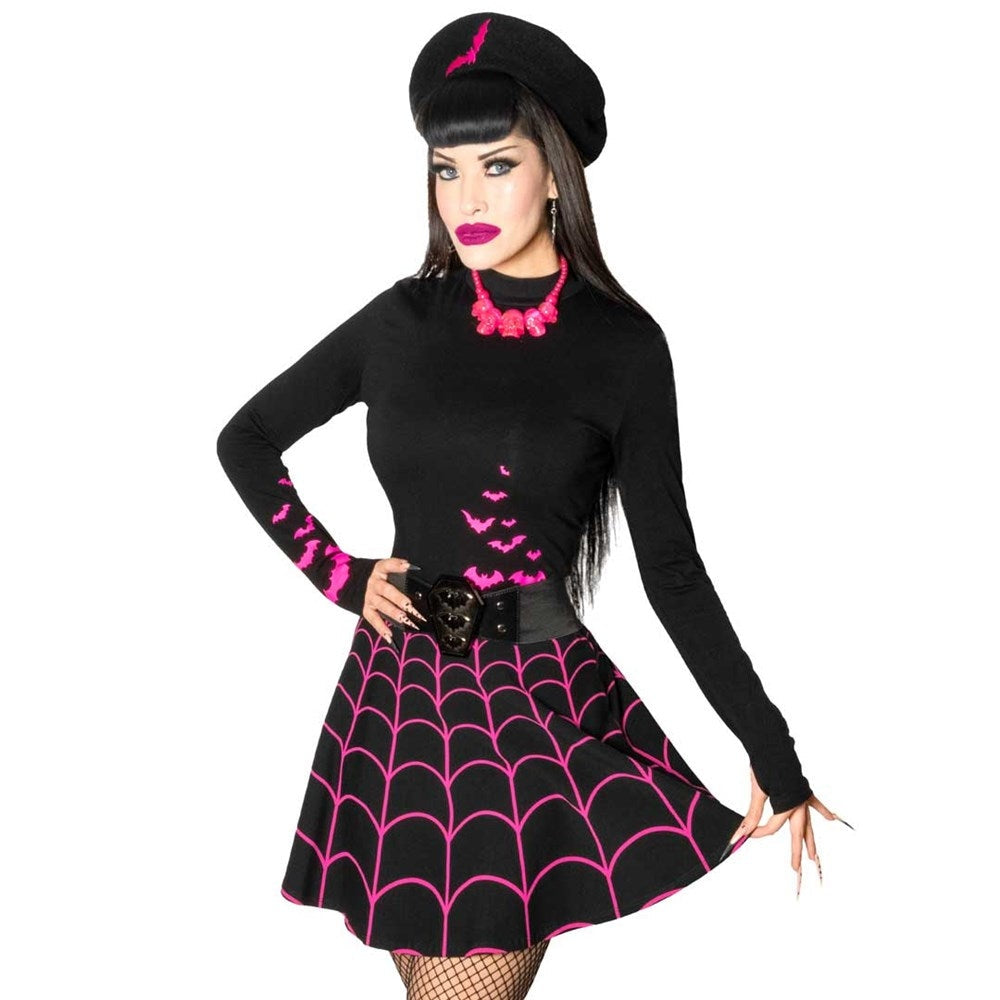 Kreepsville 666 Black LS Top Pink Flocked Bats Thumb Holes