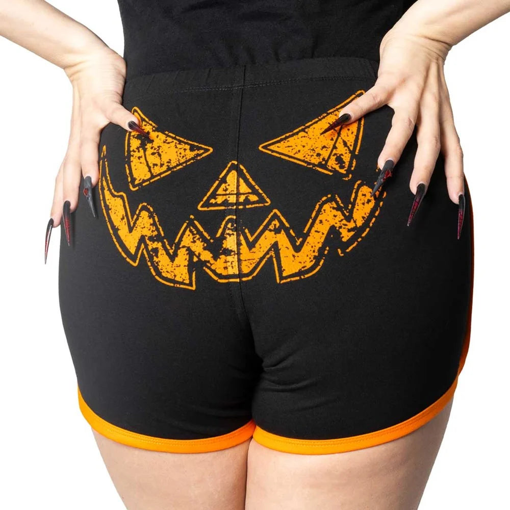 Kreepsville 666 Pumpkin Trick Or Treat Womens Booty Shorts