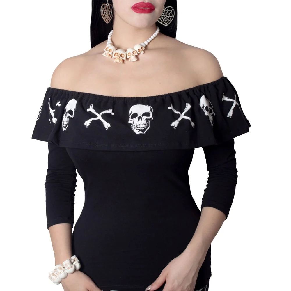 Kreepsville 666 Ruffle Top Anatomical Skull and Bones