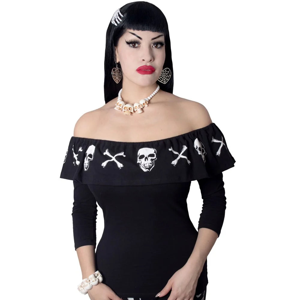 Kreepsville 666 Ruffle Top Anatomical Skull and Bones