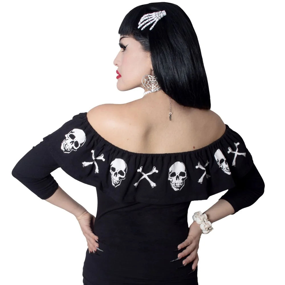 Kreepsville 666 Ruffle Top Anatomical Skull and Bones