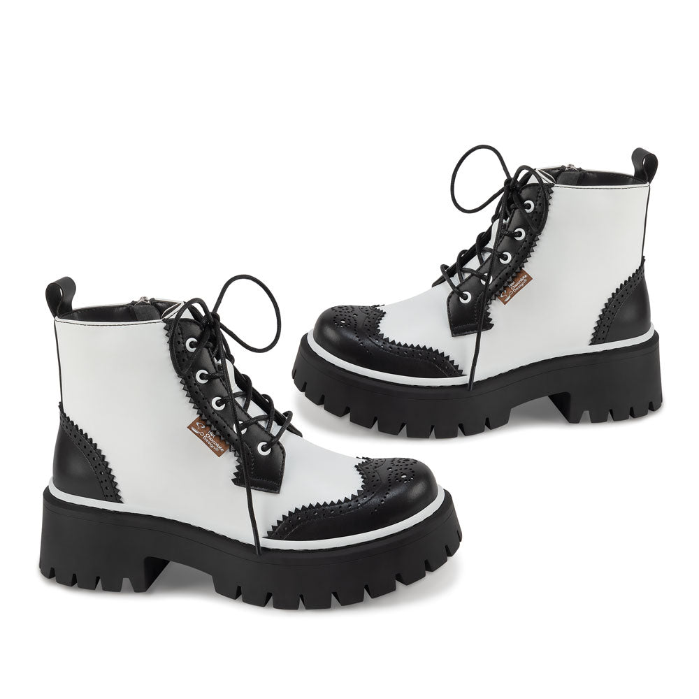 Havana Women's Black White Ankle Lace Up Boots