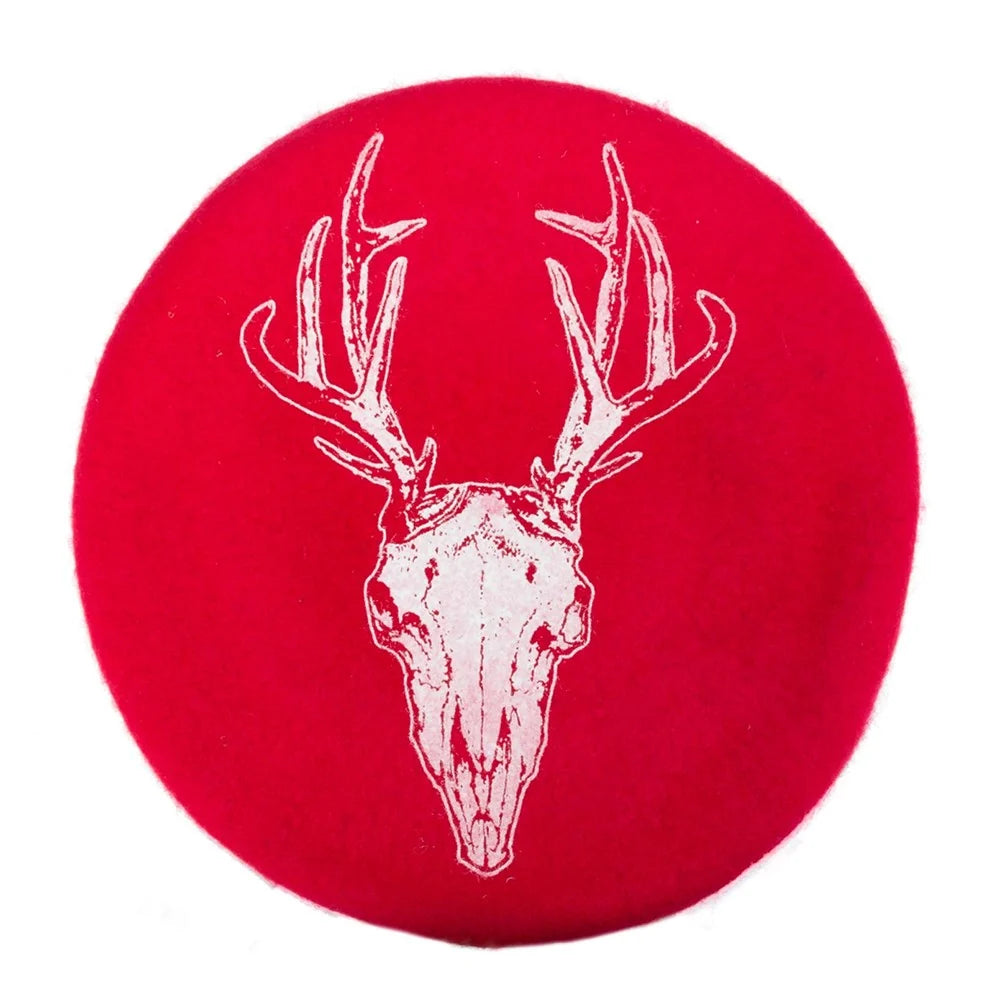 Kreepsville 666 Deer Skull Red Wool Beret Hat