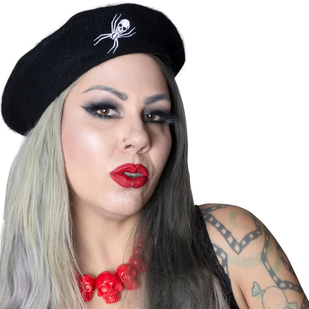 Kreepsville 666 Spiderweb Black Wool Beret Hat