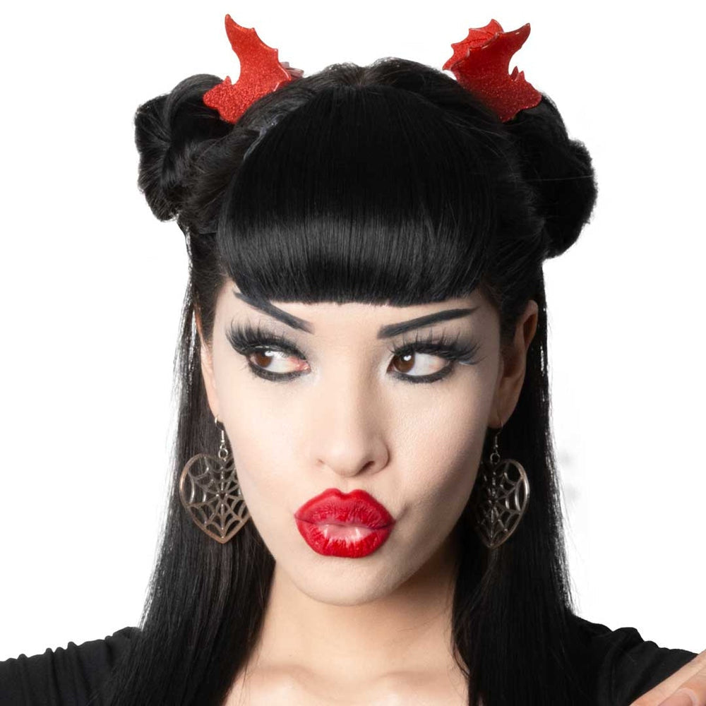 Kreepsville 666 Red Glitter Bat Pair Hair Claw Clips
