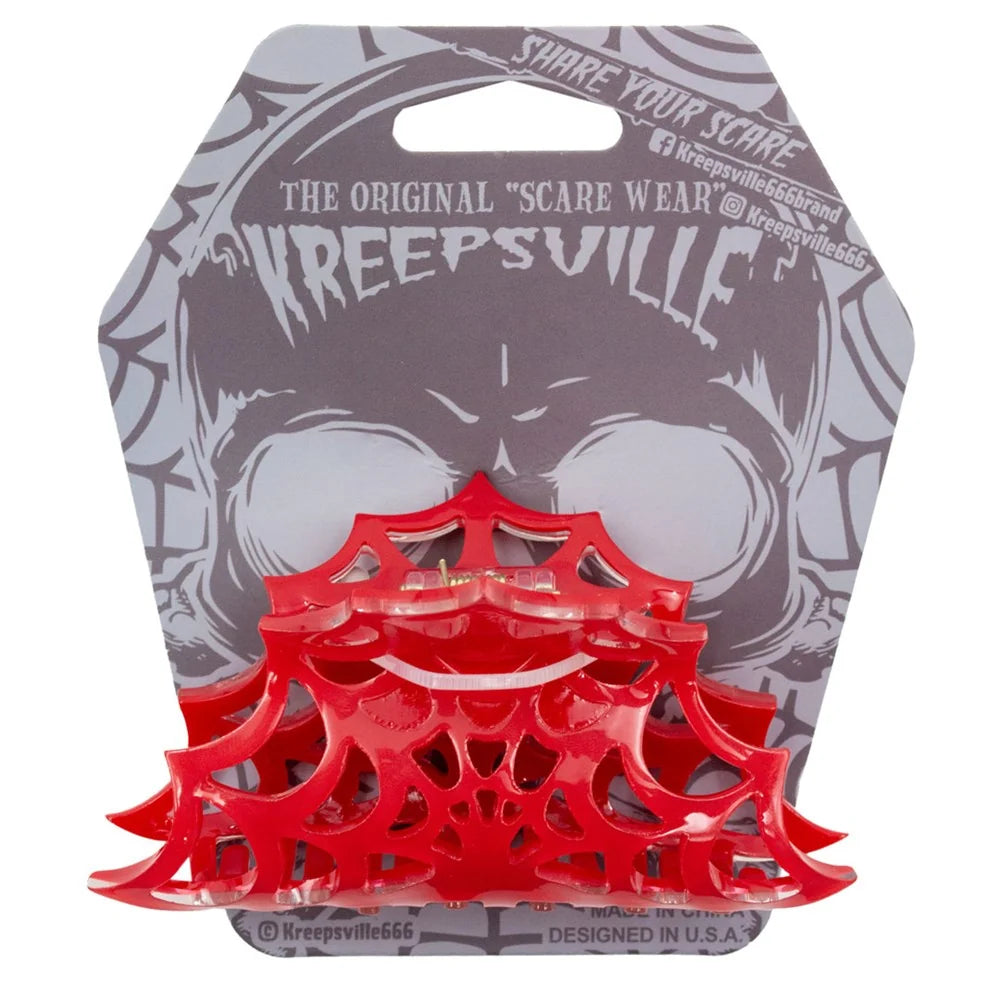 Kreepsville 666 Spiderweb Hair Claw Clip Red